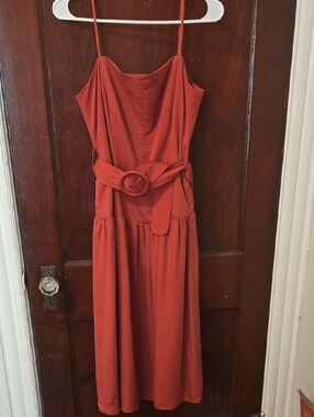 Adelyn Rae Dress - Spaghetti Strap, Orange, Fitted Bodice, Gently Worn